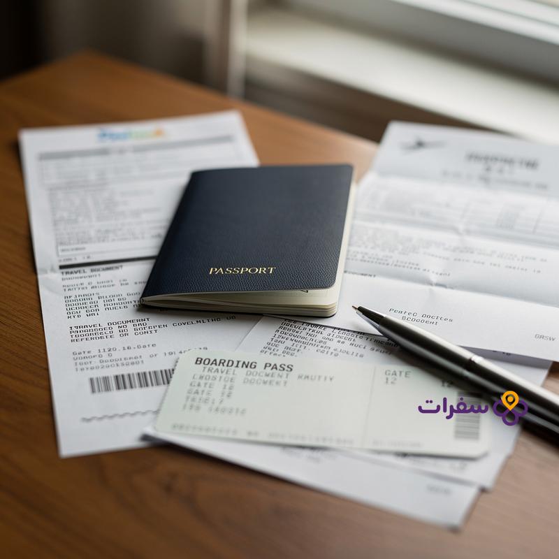 dubai visa for iraqis guide section 1 لقطة مقربة لجواز سفر ووثائق سفر مختلفة موضوعة على مكتب